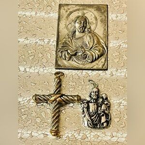 Lot Of 3 VTG St Joseph Pendant Icon Jesus Joseph Medal Crusifix Cross Catholic 7